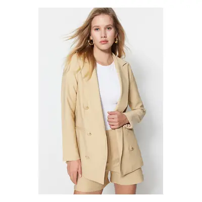 Trendyol Beige Woven Lined Double Breasted Blazer with Closure