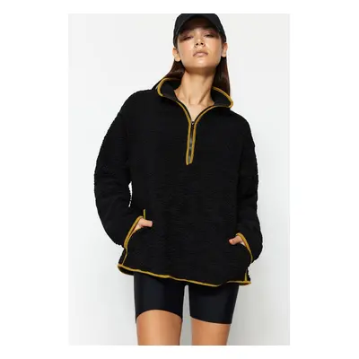 Trendyol Black Plush Knitted Sports Sweatshirt