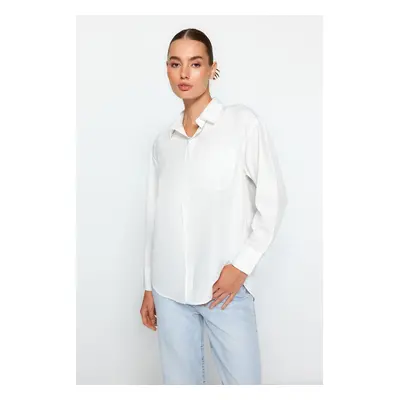 Trendyol Oversized/Wide Fit Woven Shirt with Pearl Detail on Ecru Collar