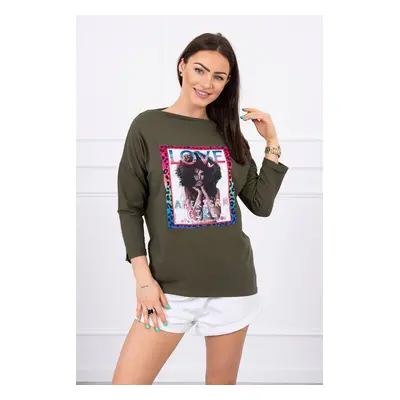 Blúz grafikával American Girl khaki S/M - L/XL