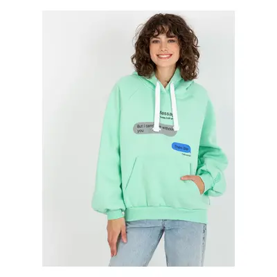 Women's sweatshirt with inscriptions - turquoise