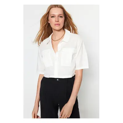 Trendyol Ecru Utility Pocket Detailed Crop Regular Normal Fit Woven Shirt