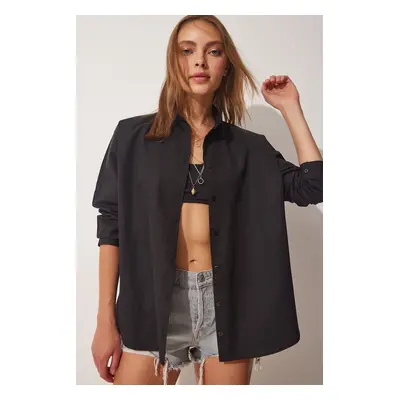 Happiness İstanbul Women's Black Oversize Basic Poplin Shirt