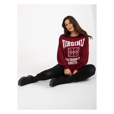 Long chestnut sweatshirt with print and round neckline