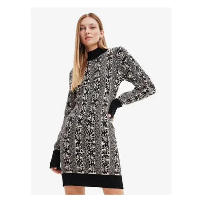 Beige-Black Women Patterned Sweater Dress Desigual Francesca - Lacroi - Women