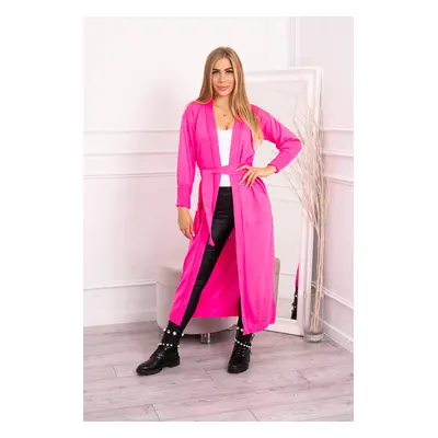 Long cardigan sweater with tie at waist pink neon