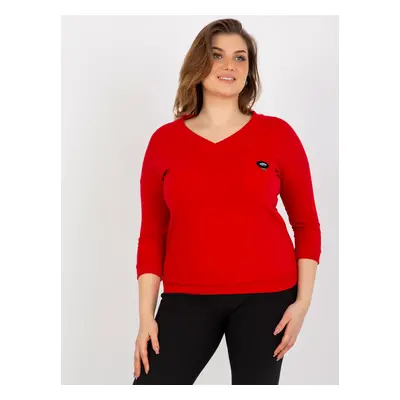 Red blouse plus sizes with V-neck