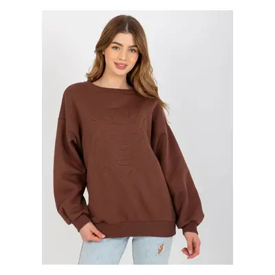 Women's hoodless sweatshirt with embroidery - brown