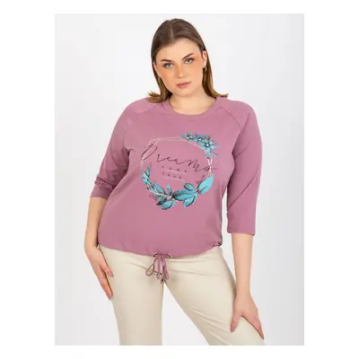 Women's T-shirt plus size with 3/4 raglan sleeves - powder pink