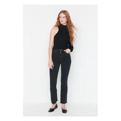 Trendyol Black Petite Slit High Waist Slim Flare Jeans