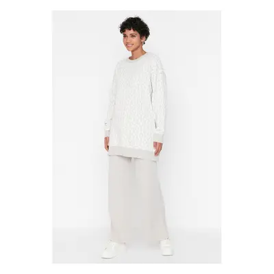 Trendyol Beige Geometric Pattern Sweater-Pants Knitwear Set