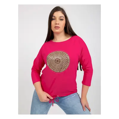 Fuchsia blouse in plus size with print and rhinestones