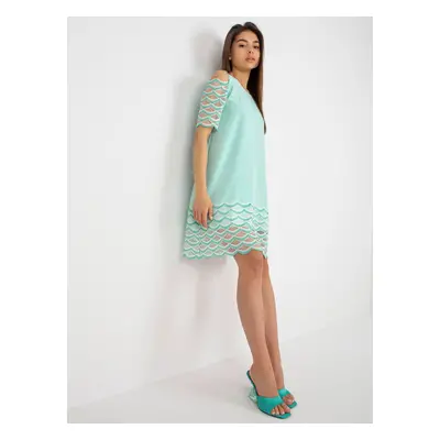 Mint cocktail dress with exposed shoulders