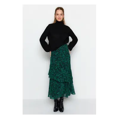 Trendyol Green Leopard Patterned Lined Woven Skirt