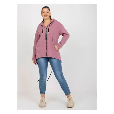 Dusty pink plus size zipper sweatshirt with ribbing