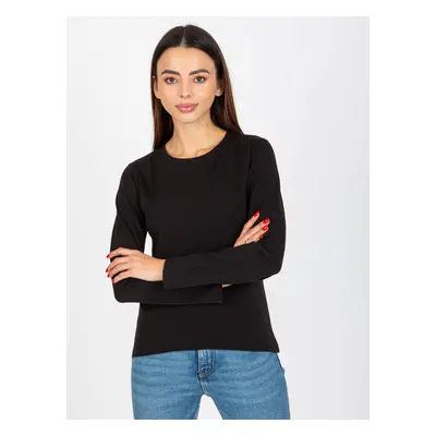 Black simple blouse with long sleeves and round neckline