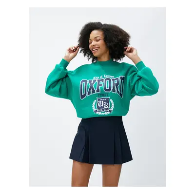 Koton College Sweatshirt High Collar Printed Long Sleeve Ribbed