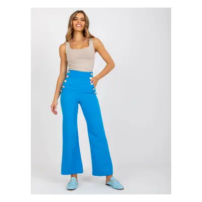 Blue fabric trousers with a wide leg