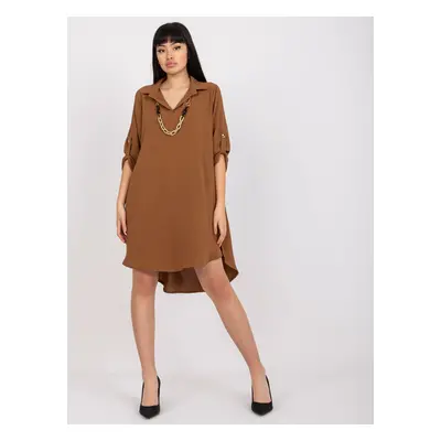 Casual brown loose dress with rolled up sleeves