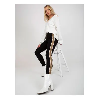 Black-beige smooth leggings with stripes