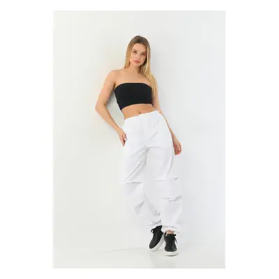 BİKELİFE Women's White Pajamas Parachute Pants