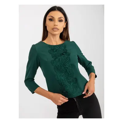 Dark green short formal blouse with lace