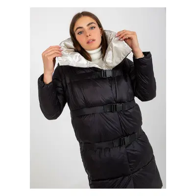 Black-beige 2-in-1 down winter jacket with detachable sleeves