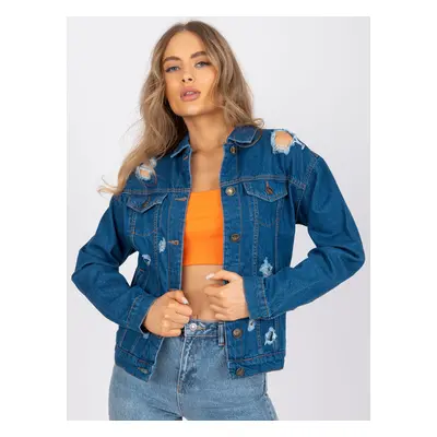 Women's Denim Jacket with Holes Rue Paris - Blue