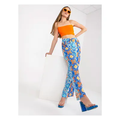 Blue wide trousers with fabric pattern