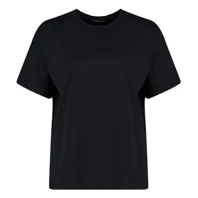 Trendyol Curve Black Crew Neck Printed 100% Cotton Knitted T-Shirt