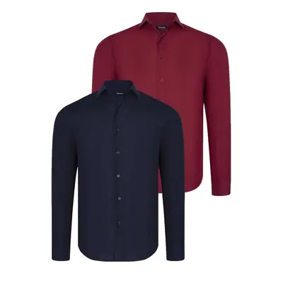 DUAL SET G726 DEWBERRY MENS SHIRTS-NAVY BLUE- BURGUNDY