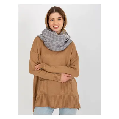 Women's winter tunnel scarf with wool - gray