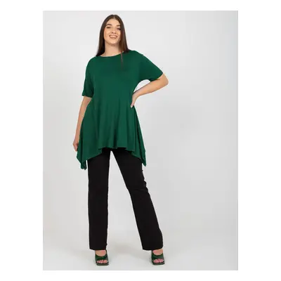 Dark green monochrome blouse of larger size with short sleeves