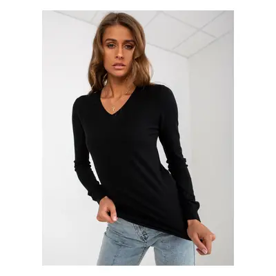 Classic simple black sweater with V-neck