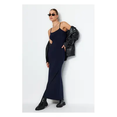 Trendyol Navy Blue Fitted Strappy Flexible Maxi Knitted Pencil Dress