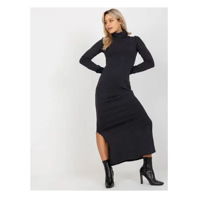 Casual turtleneck maxi dress in navy blue