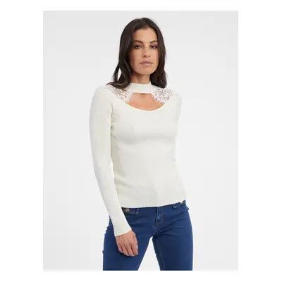 Orsay Women's Cream Light Sweater with Lace - Women