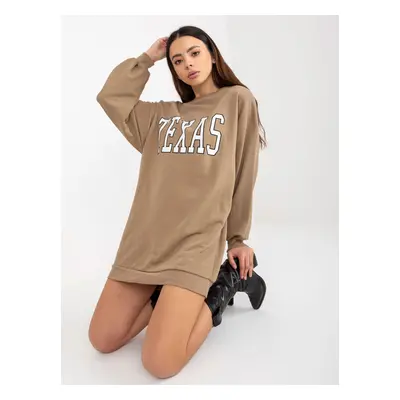 Dark beige long sweatshirt with print and pockets