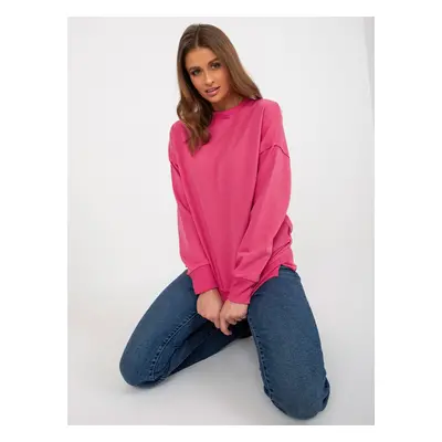 Fuchsia Loose Hoodless Hoodie with Round Neckline