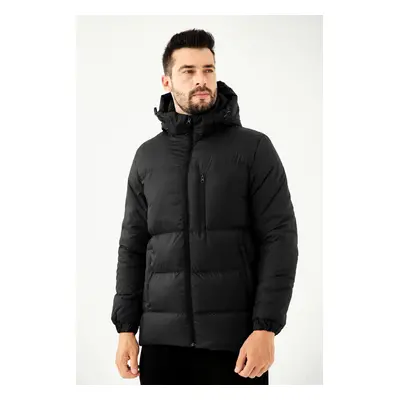 River Club Men's Black Fiber Hooded Water and Windproof Puffer Winter Coat