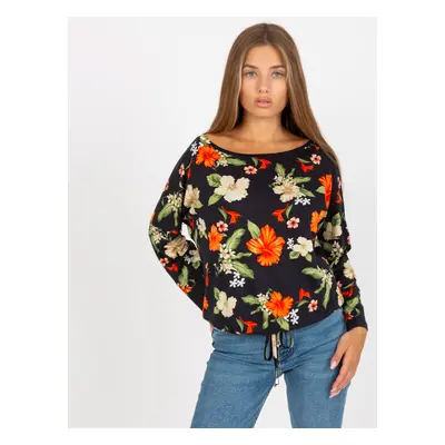 Black blouse RUE PARIS with long sleeves and flowers