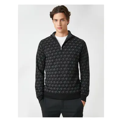 Koton Knitwear Zippered Sweater High Neck Houndstooth Detailed