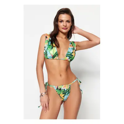 Trendyol Floral mintás nyakkendős magas szárú bikini alsó