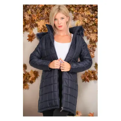 Z6653 DEWBERRY WOMEN'S COAT-PLAIN NAVY BLUE