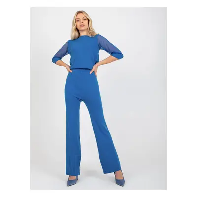 Navy blue knit trousers with a wide leg