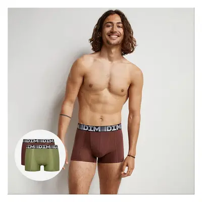 DIM COTTON 3D FLEX AIR BOXER 2x - Men's boxer briefs 2pcs - green - dark brown