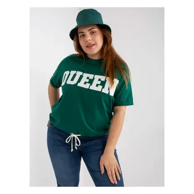 Dark green oversized cotton blouse with slogan