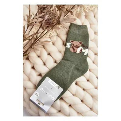 Warm cotton socks with teddy bear, green