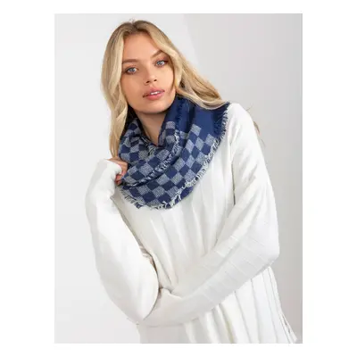 Women's dark blue and white winter scarf with wool