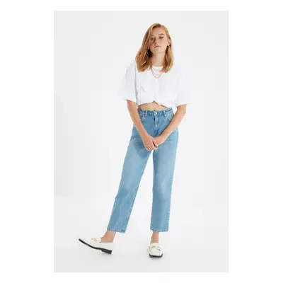 Trendyol Kék Vas-On High Waist Straight Jeans